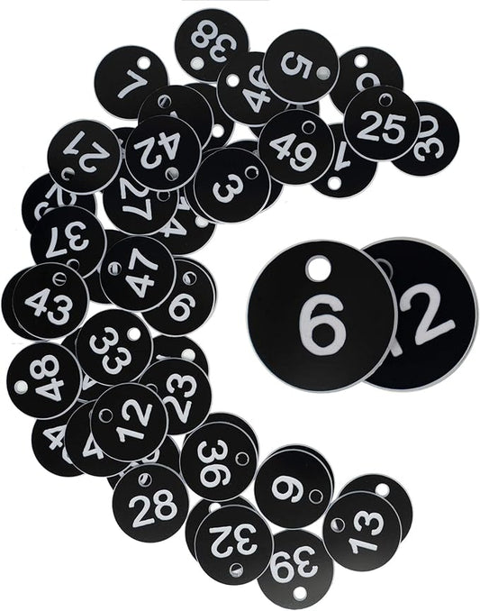 StayMax Plastic ID Number Tags Engraved Tags Key Tags Without Key Rings (1-50, Black)