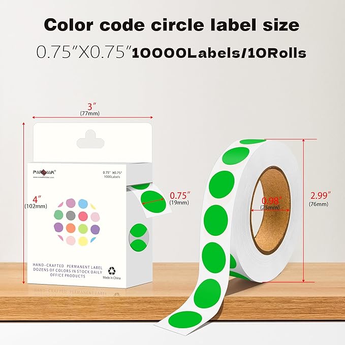 PARLAIM 10 Rolls 3/4" Dot Stickers, 10000 Pack Round Color-Code Circle Labels, Green Sticker for Color Coding