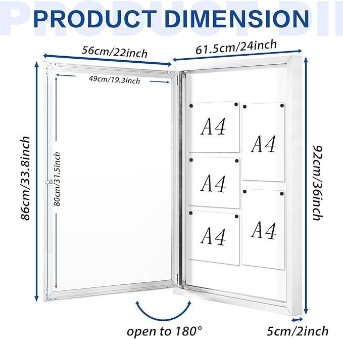 SWANCROWN Enclosed Bulletin Board Magnetic Dry Erase Board 36” x 24” Weatherproof Notice Board for Outdoor Public School Office