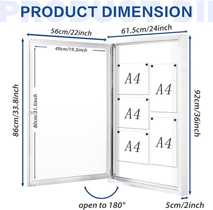 SWANCROWN Enclosed Bulletin Board Magnetic Dry Erase Board 36” x 24” Weatherproof Notice Board for Outdoor Public School Office