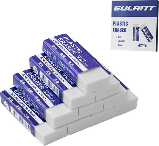 EULANT Pencil Erasers 10 Pieces, White 2B Rubbers Erasers for Schools Office Kids Adults, Soft Art Erasers for Writing Drawing Student Teachers