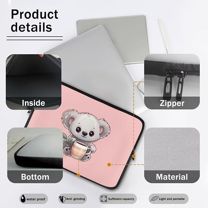 Cute Koala Laptop Protective Sleeve for Girls 13 inch Computer Sleeve Bag Zippered Pouches Lap Top Case Suitable for Daily Use Travel School Office Multiple & Neatly Organizers