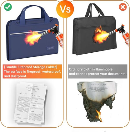 Tamfile Fireproof Accordion File Organizer with Handle, 13 Pocket Expanding File Folder with Zipper & Labels, File Folder with Multi-Pockets Paper Organizer Folder for Letter A4 Files, Blue