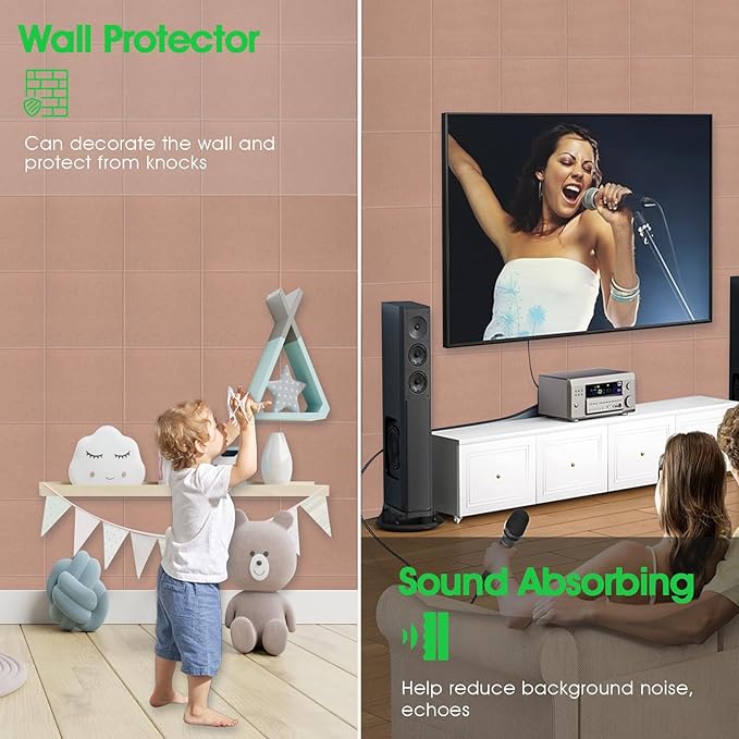 Large Cork Board for Office Wall Decor,48"x36"-12 Pack Felt Wall Tiles with 35 Push Pins, Thicker 0.47in, Felt Bulletin Board Pin Board Cork Boards for Walls - Salmon Pink