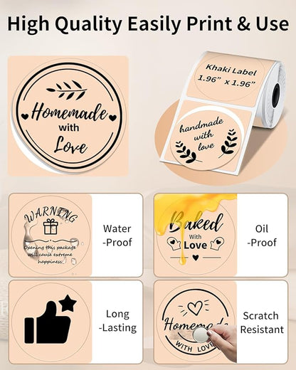 Phomemo Circle Thermal Sticker Label, Compatible with M110/M220/M150/M250/M120/M100/M200 Label Maker, Khaki Round Thermal Label, Size 1.96" x 1.96"