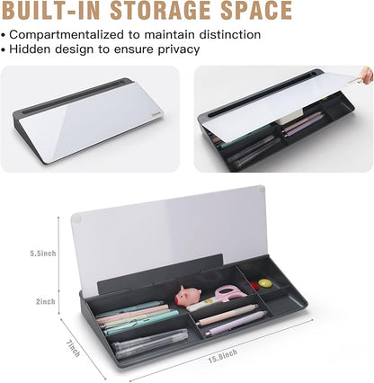 SELEAD Desktop Glass Whiteboard with Organizer, Markers, Eraser, Holder - Small Dry Erase White Board Computer Pad Keyboard Stand for Home, School, Office Desk Accessories - Grey