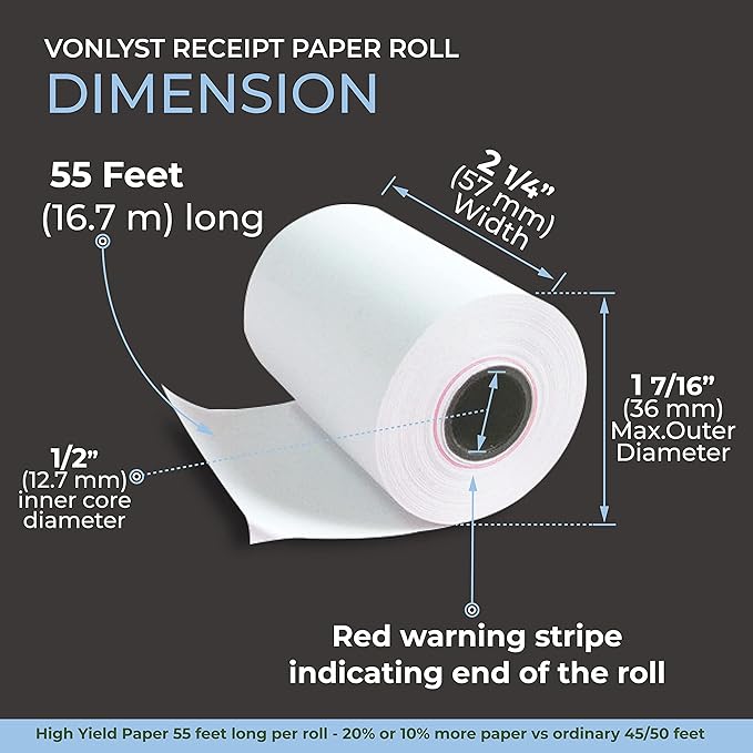 Credit Card Machine Paper Roll for Dejavoo Z8 Z9 Z11 (50 rolls)
