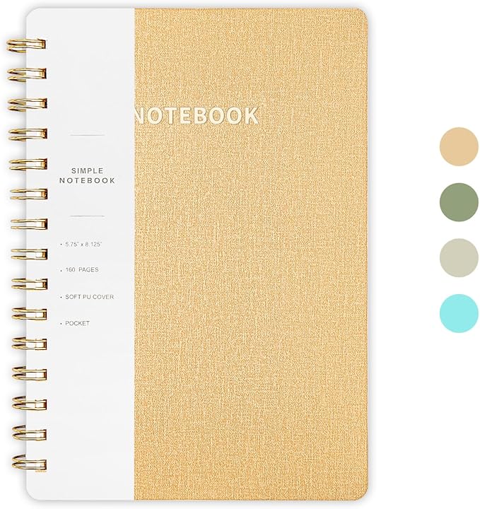 Lined Spiral Notebook College Ruled A5 Journal Book for Note Taking, 160 Pages Writing Journal for Office and Home School Supplies 5.75x8.125 inch - Khaki