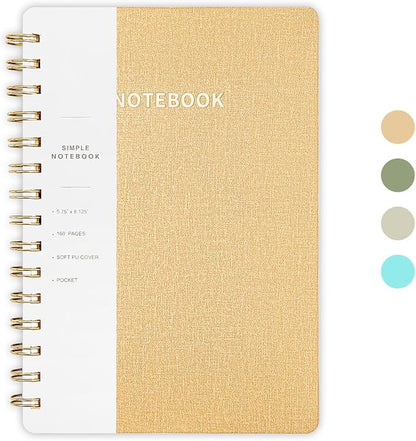 Lined Spiral Notebook College Ruled A5 Journal Book for Note Taking, 160 Pages Writing Journal for Office and Home School Supplies 5.75x8.125 inch - Khaki