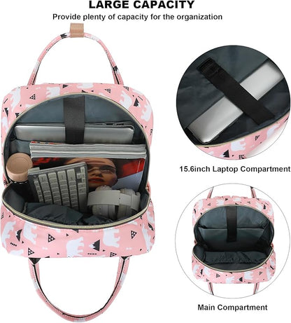 Polar Bear Laptop Backpack College Bookbag School Backpack for Women Girls, Travel Backpack 15.6 Inch Computer Backpacks (Pink)