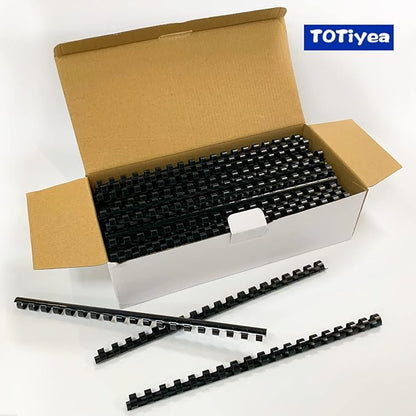 TOTiyea 200 Pack Plastic Binding Comb Spines,1/2 Inch Diameter,90 Sheet Capacity,Letter Size (8.5x11 Inches) Black Color Binding Comb Spines