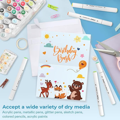 Ohuhu Blank White Cards and Envelopes 100 Pack, 4.25 x 5.5 Heavyweight Folded Cards and A2 Envelopes for DIY Greeting Card, Wedding, Birthday, Invitations, Thank You Cards & All Occasion