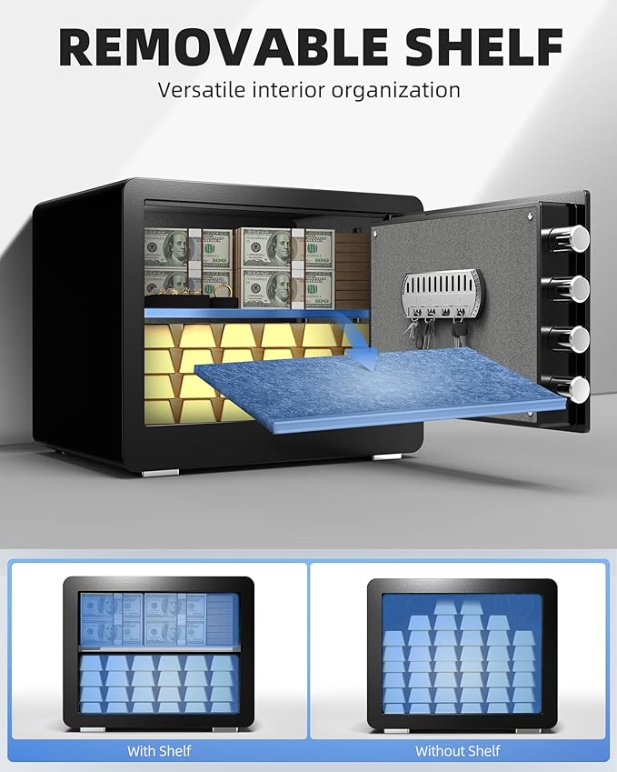 DAYI Safe Box, 1.4 Cubic Feet Home Safe with Fireproof Waterproof Bag, Security Safe Box for Money Cash Valuables, Digital Electronic Keypad, Dual Alarm System, Removable Shelf - D-35