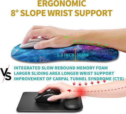 Hokafenle Ergonomic Mouse Pad Wrist Support, Wrist Rest Mousepad for Carpal Tunnel Pain Relief with Integrated Memory Foam Slope Massage Bulge (11.8x7.9 inch,Galaxy Nebula Space
