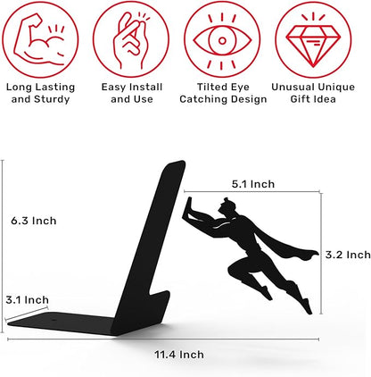 Artori Design Book Ends to Hold Books Heavy Duty - Hidden Metal Bookends for Shelves Desk or countertop - Bookend Book Holder for Home Decorative - Gift for Book Lovers and Home Décor (Book&Hero)