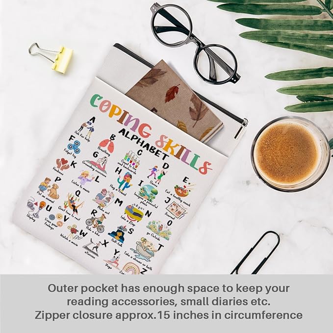 Book Themed Gifts Waterproof Book Sleeve Book Pouch Funny Reading Gifts SLP gifts Speech Therapy Gifts for Women Book Covers for Paperbacks Book Accessories Book Protector with Zipper and Front Pocket