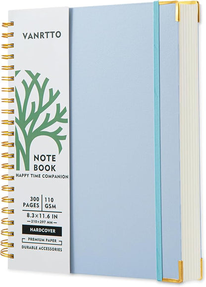 Hardcover Spiral Notebook, 8.5 x 11 IN Notebooks College Ruled, 110 GSM Thick Lined Paper Notebooks for Work, School and Travel, 300 Pages Journals for Writing, Large Journal for Women and Men Blue