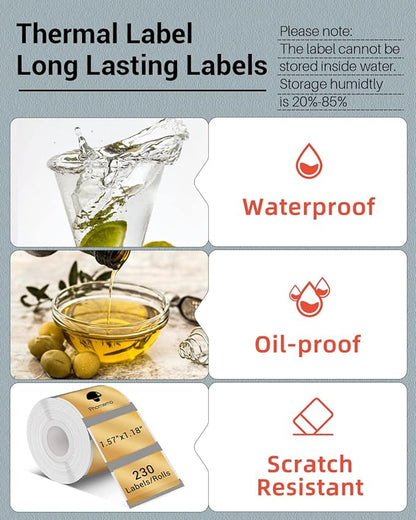 Phomemo Thermal Sticker Labels- 1.57"x1.18"(40x30mm) Thermal Label for M110/M221/M220/M120/M200, for Barcode/Address/Mailing/Logo/Business/Home Tag, Black on Golden