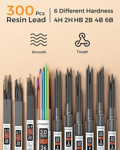 30Pcs Metal Mechanical Pencil Set with Leather Case, 0.5/0.7/0.9/2.0mm Art Drafting Pencils, 16 Tubes Graphite Leads (6B 4B 2B HB 2H 4H) with Colored Leads for Sketching Drawing Writing(Black)