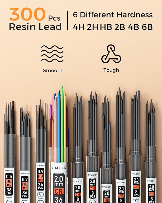 30Pcs Metal Mechanical Pencil Set with Leather Case, 0.5/0.7/0.9/2.0mm Art Drafting Pencils, 16 Tubes Graphite Leads(6B 4B 2B HB 2H 4H) with Colored Leads for Sketching Drawing Writing(Silver)