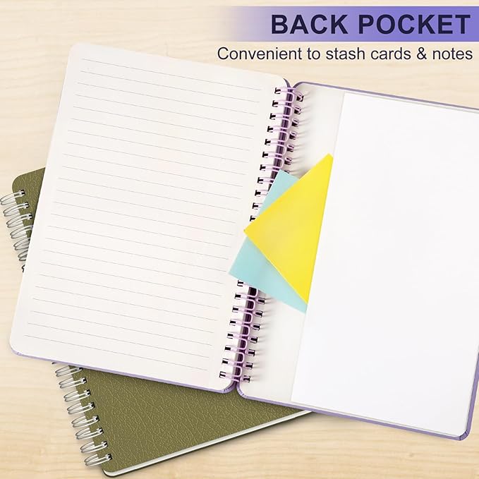 Lined Spiral Journal Notebook, A5 Hardcover Leather Notebook for Work, 5.7''×8.2'', 100GSM Thick Paper Spiral Bound Journaling Notebooks for Women & Men Office School Note Taking Business, Purple