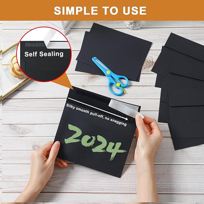 Black Blank Flat Cards and Envelopes 4.25 x 5.5 Heavyweight Single Panel Cardstock and A2 Envelopes Printable Self Seal 20 Packs for DIY Wedding Invitations, Birthday, Thank You Cards