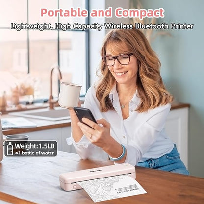 Phomemo M834 (Upgraded) Portable Printer, Wireless Bluetooth Thermal Printer, Support Multi-Size Thermal Paper, Compatible with iOS, Android & PC, Mobile Printer for Travel, Office, School, Pink