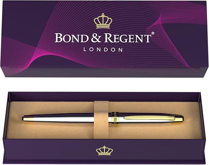 Bond & Regent Silver Chrome & 24 Karat Gold | Certified Luxury Grade Rollerball Pen | Nice Gift for Men & Women
