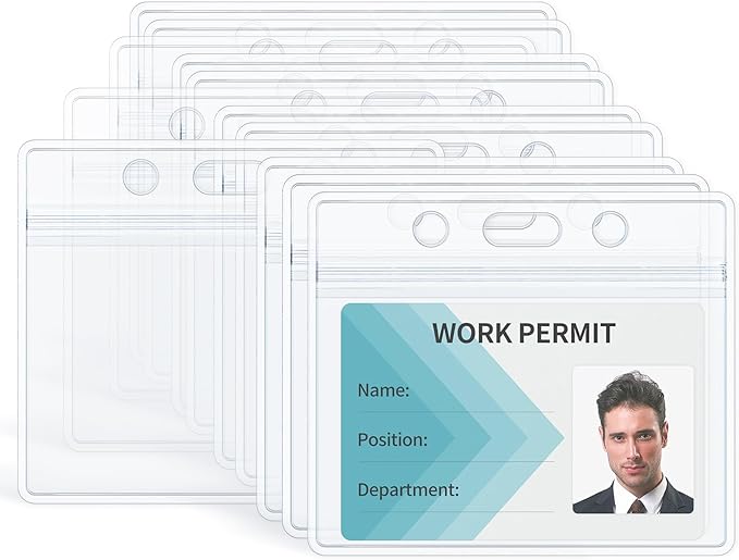 Uniclife 12 Pack ID Badge Holder Horizontal Clear Plastic Case with Resealable Zip Soft Waterproof Card Protector Pouch for Office School Credit Cards Proximity Key Cards Driver’s Licenses and Passes