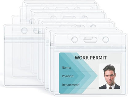 Uniclife 12 Pack ID Badge Holder Horizontal Clear Plastic Case with Resealable Zip Soft Waterproof Card Protector Pouch for Office School Credit Cards Proximity Key Cards Driver’s Licenses and Passes