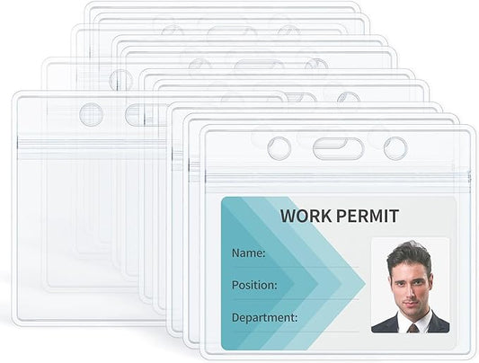 Uniclife 12 Pack ID Badge Holder Horizontal Clear Plastic Case with Resealable Zip Soft Waterproof Card Protector Pouch for Office School Credit Cards Proximity Key Cards Driver’s Licenses and Passes