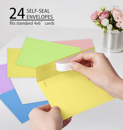 24 Pack Floral Get Well Cards with Self-adhesive Envelopes, 4"x6" Boxed Prefilled Greeting Note Cards to Friends, Relatives or Loved One, 24 Unique Designs