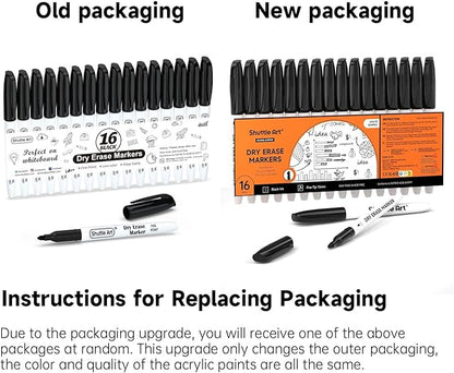 Shuttle Art Dry Erase Markers, 16 Pack Black Whiteboard Markers,Fine Tip Dry Erase Markers for Kids,Perfect for Writing on Whiteboards, Dry-Erase Boards,Mirrors,Calender,School Office Supplies