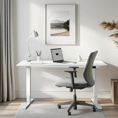 Electric Height Adjustable Stand up Desk Frame Sit Stand Desk Base with Memory Controller Ergonomic Standing Computer Table Legs Up to 45.28" for Home and Office, White Frame Only