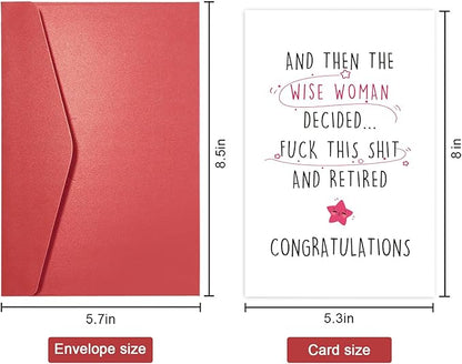 SuperShunhu Funny Retirement Card for Women, Colleague Leaving Work Card, Retiring Card Gift for Coworker, Humor Happy Retirement Card, The Wise Women Retired Congratulation Card