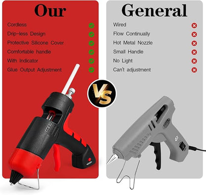 Cordless Hot Glue Gun, Fast Preheating Hot Melt Glue Gun, Mini Glue Gun Kit with 10 Premium Glue Sticks, Rechargeable Wireless Glue Gun for Art, Crafts, Home Repaire (Red)