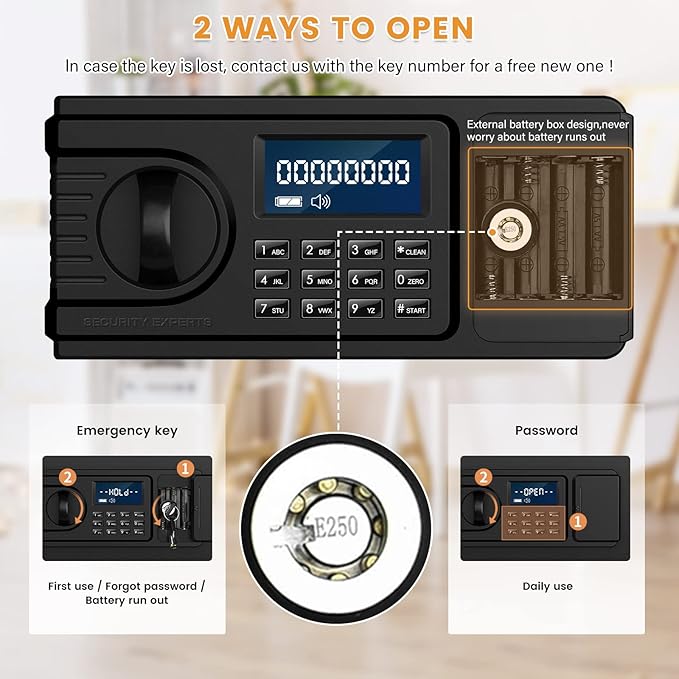 1.1 Cuft Home Safe Box with Fireproof Waterproof Bag, Large Security Digital Document Safes with LCD Keypad Keys, Anti-Theft Alert, Hidden Code Mode, Personal Combination Money Safe For Jewelry Office