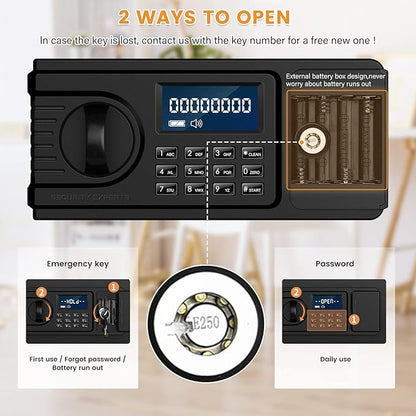 1.1 Cuft Home Safe Box with Fireproof Waterproof Bag, Large Security Digital Document Safes with LCD Keypad Keys, Anti-Theft Alert, Hidden Code Mode, Personal Combination Money Safe For Jewelry Office