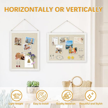 DOLLAR BOSS Bulletin Boards with Linen 2-Pack 16''X 12'' Cork Board for Walls Wood Framed Bulletin Boards, Small Pin Board for Home Kitchen Office Decorative Hanging 20 Pushpins