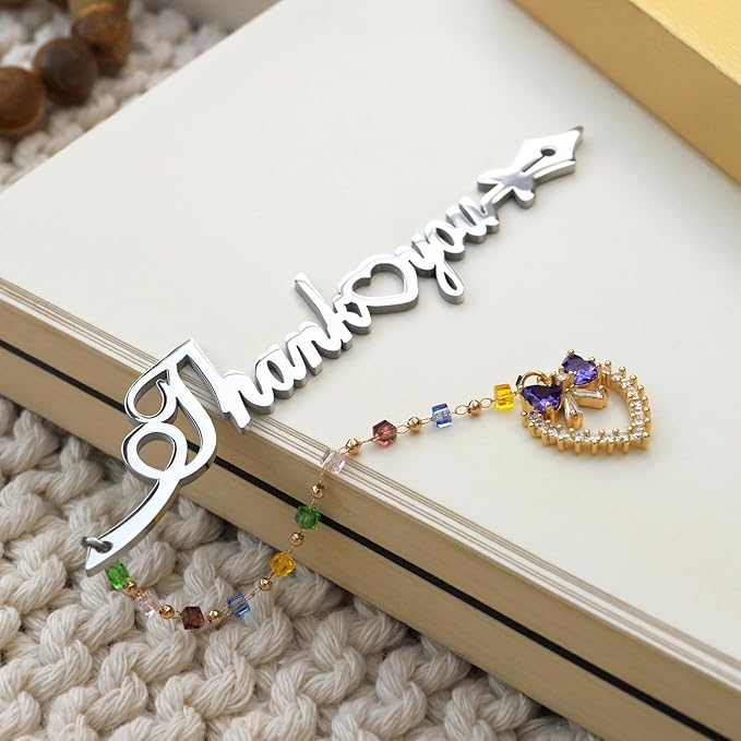 Metal Bookmark Cute Book Accessories Gifts for Women Teacher Readers Book Lovers for Christmas Mother's Day (Thank You Silver)