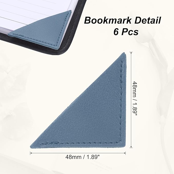 uxcell 6Pcs Leather Square Bookmarks, Corner Bookmarks Book Marks Page Markers Cute Page Clip for Men Women Teacher Reader Book Lover Writers (Haze Blue)