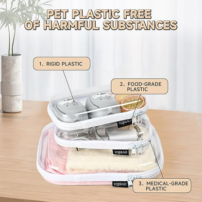 3 Pack Clear Hard Shell Zipper Case - Clear Waterproof Cosmetic Bag with Zipper, Kid's Toy Storage Organizer Bins, Charging Cables, creative journaling, painting brushes, Threads,Sketch Supplies