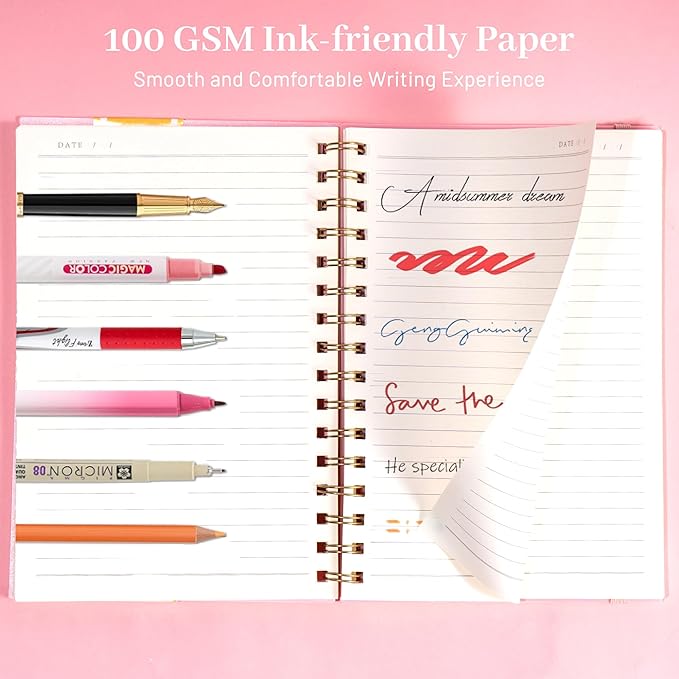 Yoment Spiral Notebook College Ruled A5 Spiral Bound Journal 160 Pages Thick Paper Plastic Hardcover Spiral Notebook 5x7 Wire Bound Notebooks for Note Taking School Office Supplies,Pink