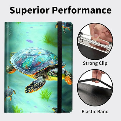 Padfolio Folder with Clipboard,Portfolios Organizer Clipboards with Storage Clipboard Writing Pad PU Leather Conference Document Organizer with Business Card Holder,Turtle