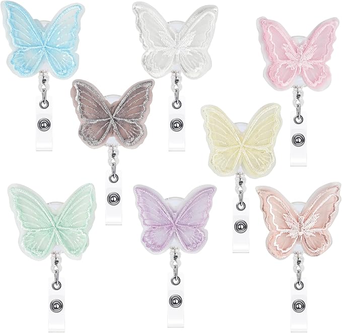NACHLYNN 8 Pcs Butterfly Felt Retractable Badge Reels Cute Felt Nurse Badge Reel Holders Name ID Accessories with Retractable Cord for Teacher Student Nurses Gifts