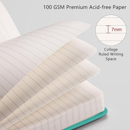 RETTACY Journaling Notebooks, A5 Lined Notebook Journal with 320 Numbered Pages, 5.7'' × 8.3'', Medium Size, Journal Notebook for Writing, Work, Leather Hardcover, 100 GSM Thick Paper (Cyan)