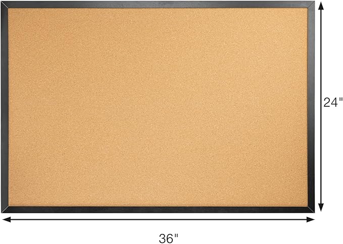 OWLKELA 24'' x 36'' Cork Board Bulletin Board, Black Framed Corkboard, Black Oak Frame Corkboard, Vision Board and Decorative Hanging Pin Board