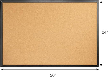 OWLKELA 24'' x 36'' Cork Board Bulletin Board, Black Framed Corkboard, Black Oak Frame Corkboard, Vision Board and Decorative Hanging Pin Board