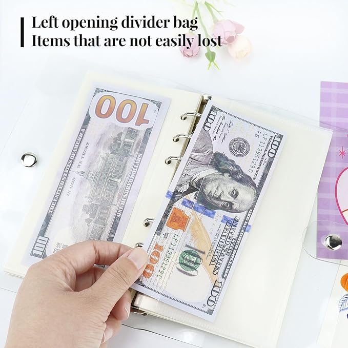 A6 Binder Pockets with No Zipper, Koqye Blue 10 Pcs Plastic Zipless Budget Envelopes, Two Pockets Frosted Cash Envelopes Money Bag for Budgeting, Cash Stuffing (Clear Frosted-2set)