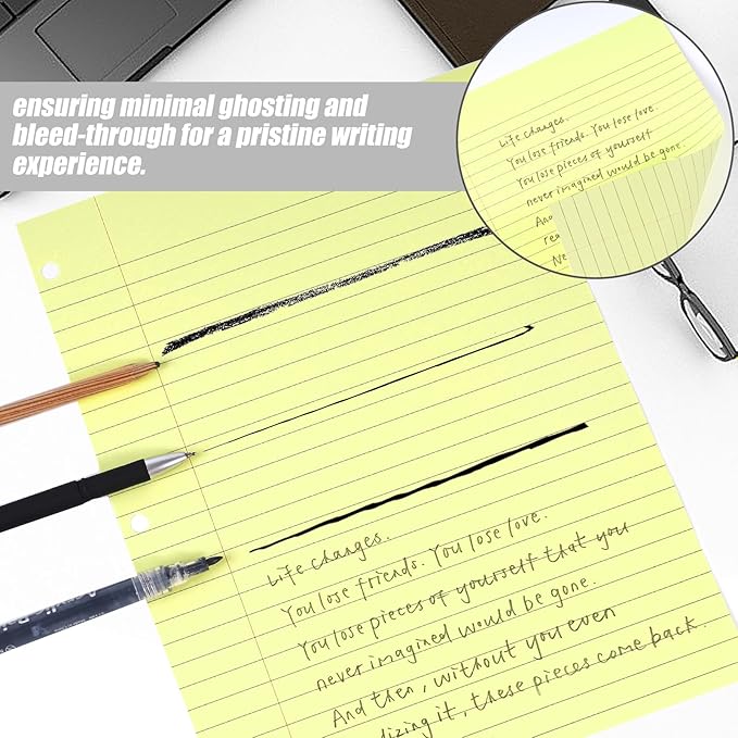 HIBOX 100 Sheets Ruled Loose Leaf Paper, 8" x 10.5" Yellow Lined Filler Paper Binder Refills Paper 3 Holes Punch for Notebook Binder Planner School Office